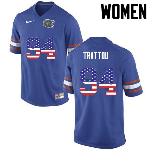Women Florida Gators #94 Justin Trattou College Football USA Flag Fashion Blue 815290-464