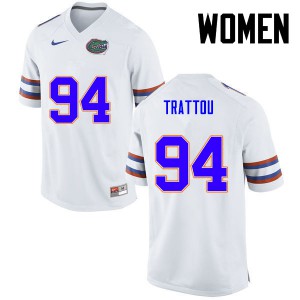 Women Florida Gators #94 Justin Trattou College Football White 152442-959