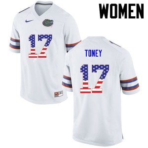 Women Florida Gators #17 Kadarius Toney College Football USA Flag Fashion White 113515-336