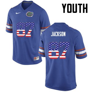 Youth Florida Gators #87 Kalif Jackson College Football USA Flag Fashion Blue 121343-618