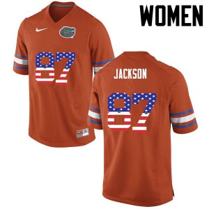 Women Florida Gators #87 Kalif Jackson College Football USA Flag Fashion Orange 503014-130