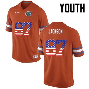 Youth Florida Gators #87 Kalif Jackson College Football USA Flag Fashion Orange 459236-659