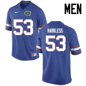 Men Florida Gators #53 Kavaris Harkless College Football Jerseys Blue 966834-826