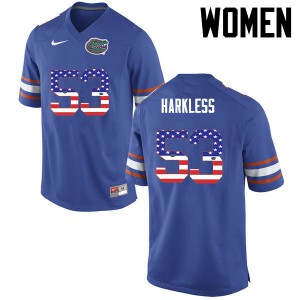 Women Florida Gators #53 Kavaris Harkless College Football USA Flag Fashion Blue 879759-920