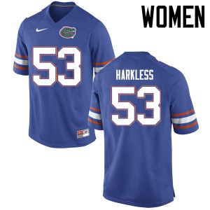 Women Florida Gators #53 Kavaris Harkless College Football Jerseys Blue 752778-679
