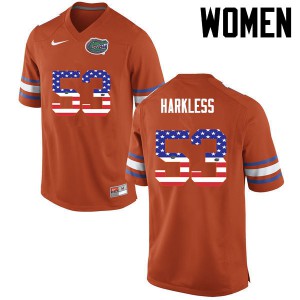 Women Florida Gators #53 Kavaris Harkless College Football USA Flag Fashion Orange 701251-113