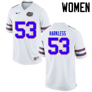 Women Florida Gators #53 Kavaris Harkless College Football Jerseys White 352124-366
