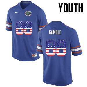 Youth Florida Gators #88 Kemore Gamble College Football USA Flag Fashion Blue 364291-615
