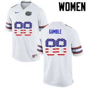 Women Florida Gators #88 Kemore Gamble College Football USA Flag Fashion White 528985-234