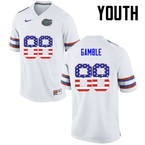 Youth Florida Gators #88 Kemore Gamble College Football USA Flag Fashion White 876455-495
