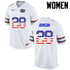 Women Florida Gators #28 Kylan Johnson College Football USA Flag Fashion White 535062-688