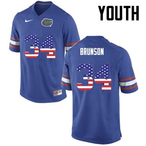 Youth Florida Gators #34 Lacedrick Brunson College Football USA Flag Fashion Blue 941778-797