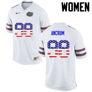 Women Florida Gators #98 Luke Ancrum College Football USA Flag Fashion White 613308-960