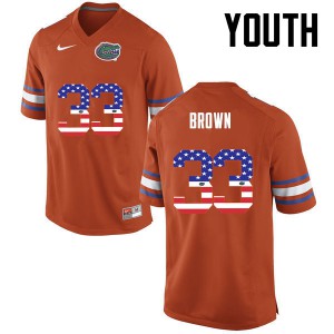Youth Florida Gators #33 Mack Brown College Football USA Flag Fashion Orange 257739-206