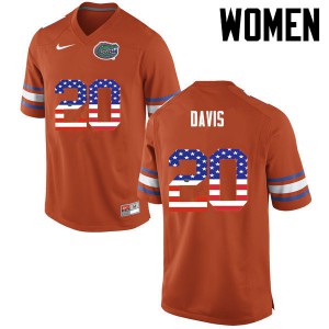 Women Florida Gators #20 Malik Davis College Football USA Flag Fashion Orange 580096-855