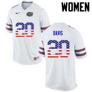 Women Florida Gators #20 Malik Davis College Football USA Flag Fashion White 480802-206