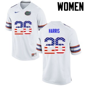 Women Florida Gators #26 Marcell Harris College Football USA Flag Fashion White 425435-136