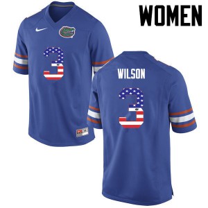 Women Florida Gators #3 Marco Wilson College Football USA Flag Fashion Blue 445248-924