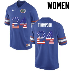 Women Florida Gators #24 Mark Thompson College Football USA Flag Fashion Blue 605484-322