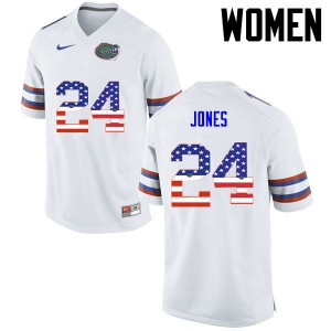 Women Florida Gators #24 Matt Jones College Football USA Flag Fashion White 722964-486