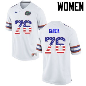 Women Florida Gators #76 Max Garcia College Football USA Flag Fashion White 552784-489