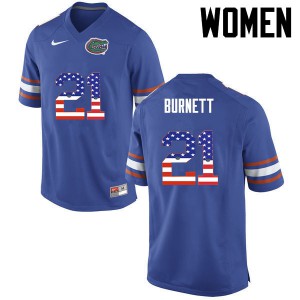 Women Florida Gators #21 McArthur Burnett College Football USA Flag Fashion Blue 761393-483
