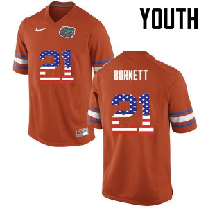 Youth Florida Gators #21 McArthur Burnett College Football USA Flag Fashion Orange 960247-782