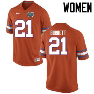 Women Florida Gators #21 McArthur Burnett College Football Jerseys Orange 354054-656