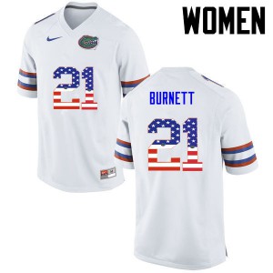 Women Florida Gators #21 McArthur Burnett College Football USA Flag Fashion White 159618-674
