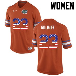 Women Florida Gators #23 Mike Gillislee College Football USA Flag Fashion Orange 877224-880