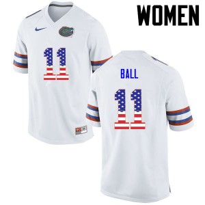 Women Florida Gators #11 Neiron Ball College Football USA Flag Fashion White 636042-919