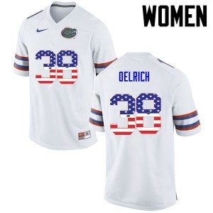 Women Florida Gators #38 Nick Oelrich College Football USA Flag Fashion White 309936-846