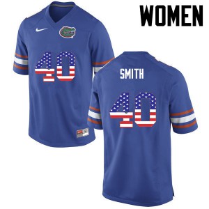 Women Florida Gators #40 Nick Smith College Football USA Flag Fashion Blue 246546-508