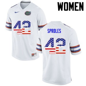 Women Florida Gators #42 Nick Sproles College Football USA Flag Fashion White 951720-433