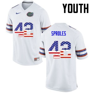 Youth Florida Gators #42 Nick Sproles College Football USA Flag Fashion White 941561-328