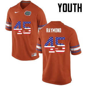 Youth Florida Gators #45 R.J. Raymond College Football USA Flag Fashion Orange 786452-548