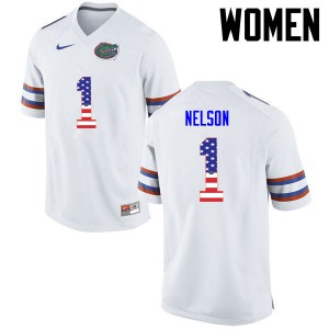 Women Florida Gators #1 Reggie Nelson College Football USA Flag Fashion White 560293-769