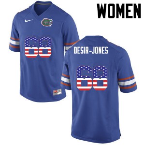 Women Florida Gators #68 Richerd Desir Jones College Football USA Flag Fashion Blue 765872-942