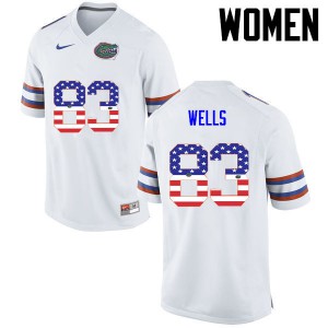 Women Florida Gators #83 Rick Wells College Football USA Flag Fashion White 350049-891
