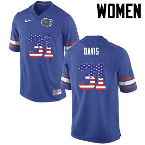 Women Florida Gators #31 Shawn Davis College Football USA Flag Fashion Blue 975777-403