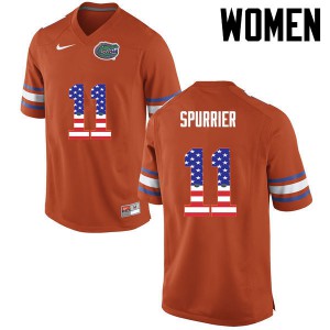 Women Florida Gators #11 Steve Spurrier College Football USA Flag Fashion Orange 646275-365
