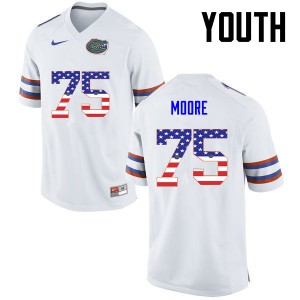 Youth Florida Gators #75 TJ Moore College Football USA Flag Fashion White 147742-324