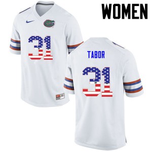 Women Florida Gators #31 Teez Tabor College Football USA Flag Fashion White 158658-999