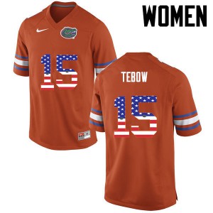 Women Florida Gators #15 Tim Tebow College Football USA Flag Fashion Orange 870055-725