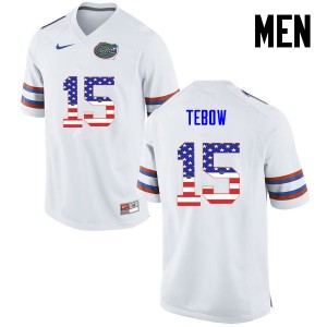 Men Florida Gators #15 Tim Tebow College Football USA Flag Fashion White 322022-324