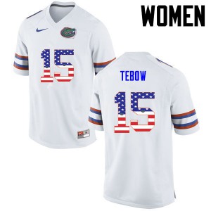 Women Florida Gators #15 Tim Tebow College Football USA Flag Fashion White 777443-991