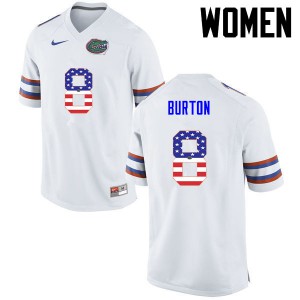 Women Florida Gators #8 Trey Burton College Football USA Flag Fashion White 117102-135