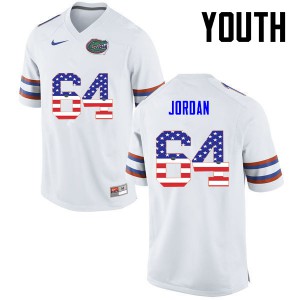 Youth Florida Gators #64 Tyler Jordan College Football USA Flag Fashion White 845803-884