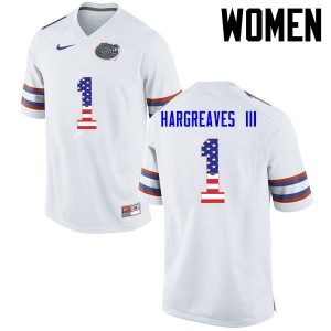 Women Florida Gators #1 Vernon Hargreaves III College Football USA Flag Fashion White 347204-157