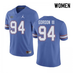 Jordan Brand Women #94 Moses Gordon III Florida Gators College Football Jerseys Blue 704605-156